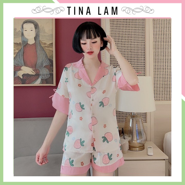 Đồ Bộ Pijama Nữ⚡𝐅𝐑𝐄𝐄𝐒𝐇𝐈𝐏 𝟓𝟎𝐊⚡ Satin Thái - Tay Ngắn Quần Đùi Form Tay Lở Dưới 60kg Mặc Đẹp DBN06