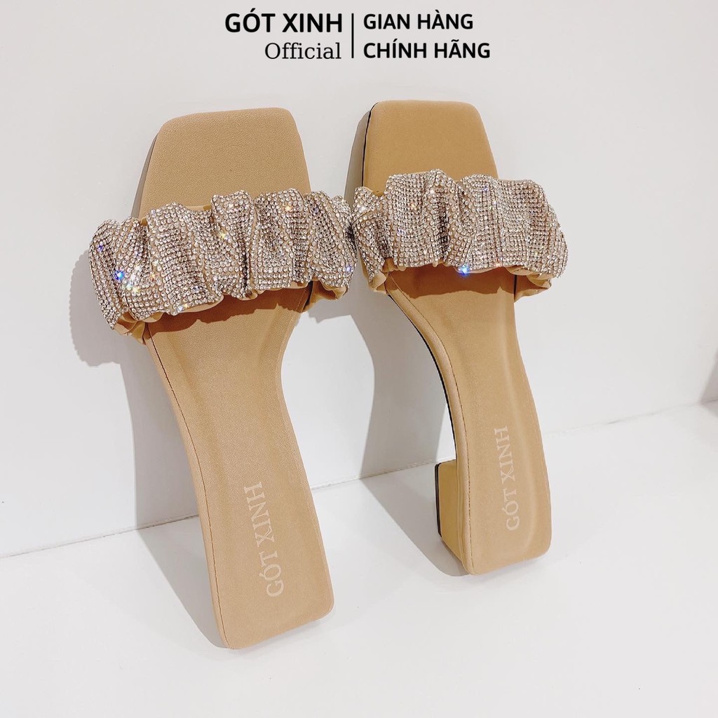 Dép cao gót GÓT XINH D57 quai ngang kim sa da lì đế cao 3cm