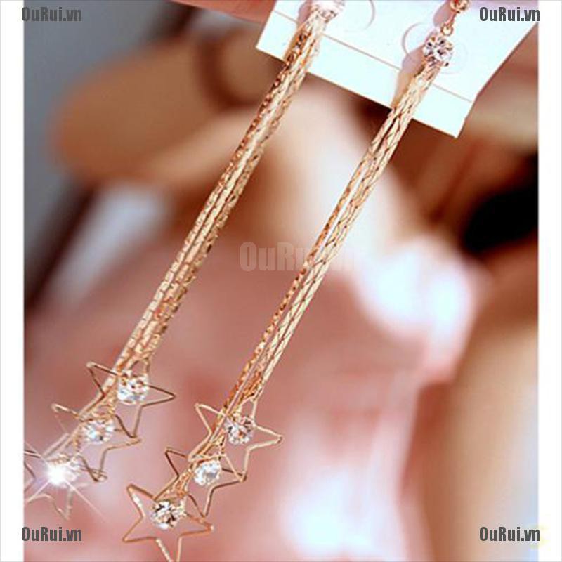 (FCC) Khuyên Tai Dáng Dài Đính Đá Thời Trang Cho Nữ