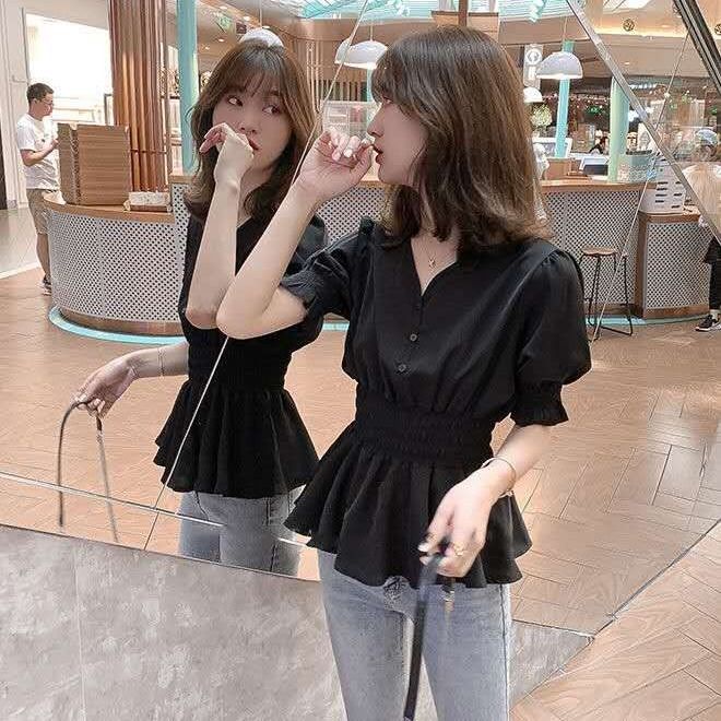 Áo Sơ Mi Voan Cổ Chữ v Tay Ngắn Thắt Eo Mới Thời Trang Mùa Hè Dành Cho Nữ 2022