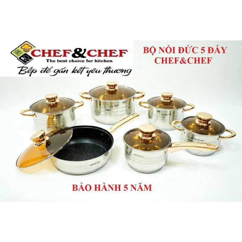 Bộ nồi 5 đáy Chef&Chef 6 món nhập khẩu 12 chi tiết