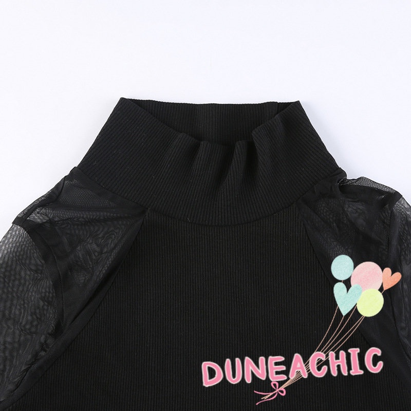 DUNEA Áo Liền Thân Dài Tay Cổ Cao Ôm Dáng Gợi Cảm Dành Cho Nữ