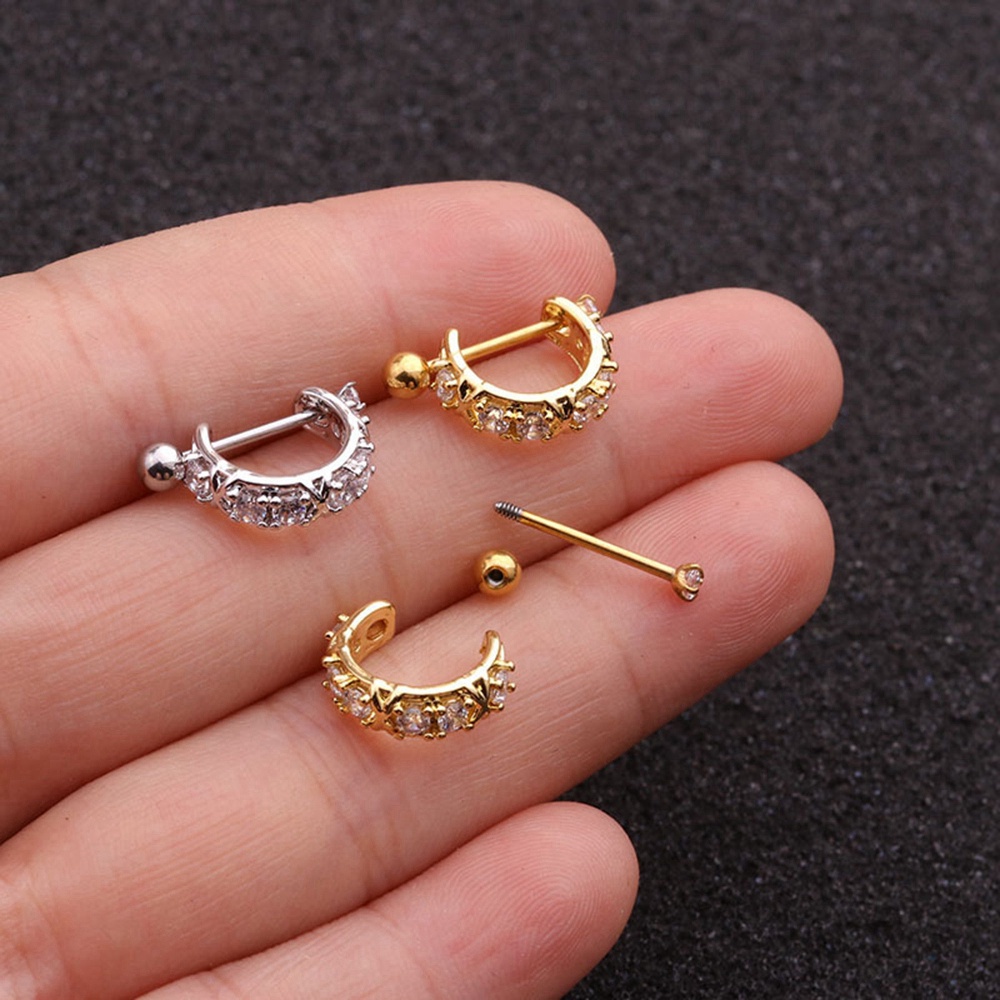 Khuyên Xỏ Sụn Tai Bằng Thép Không Gỉ Hình Hoa Đính Đá Zircon Nhiều Màu Thời Trang