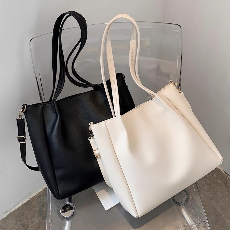 Túi Tote Da Trơn Kèm Dây Đeo Chéo Đựng Được Nhiều Đồ Ạ