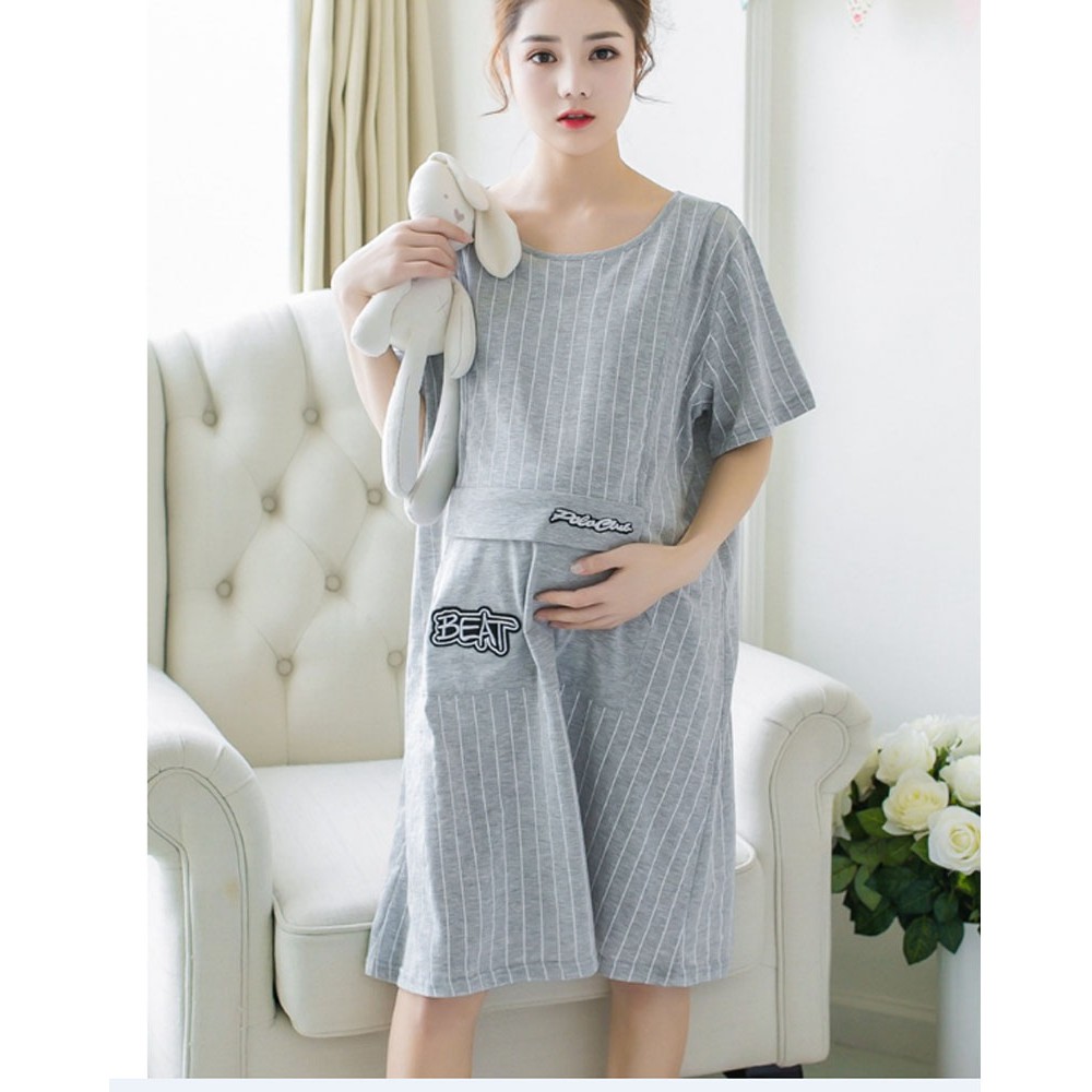 Đầm bầu và sau sinh cotton thun tay ngắn mặc mùa hè, có thiết kế cho con bú nhiều mẫu AZ19