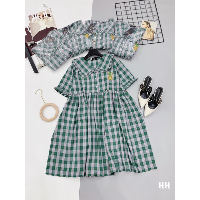 Đầm Babydoll Caro Thêu Dứa Gài Nút | BigBuy360 - bigbuy360.vn