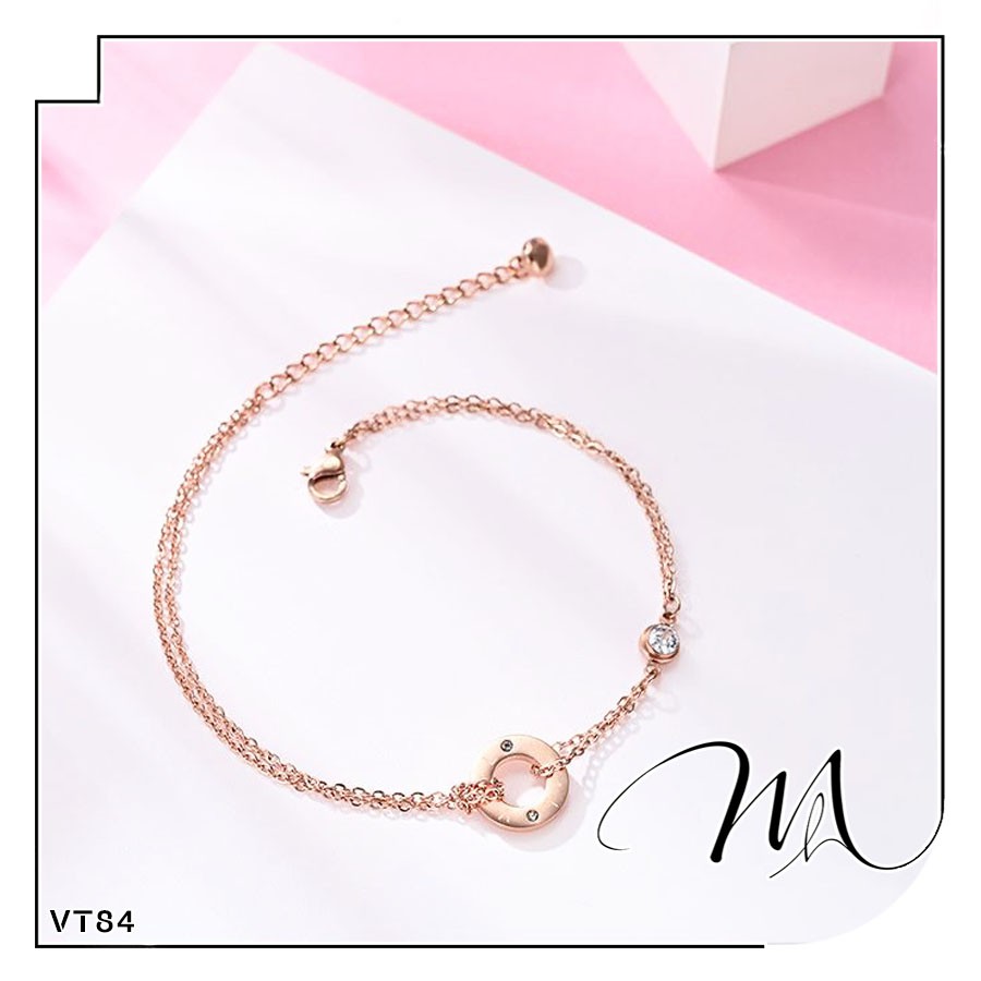 Lắc chân nữ Titan vòng tròn rỗng LOVE phối đá dễ thương - Măng’s House LC37