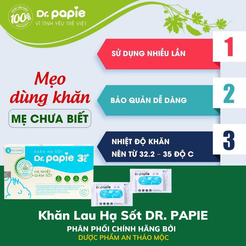 Khăn lau hạ sốt Dr Papie cho bé từ 3 tháng tuổi hạ nhiệt giảm sốt làm mát da ngừa côn trùng đốt