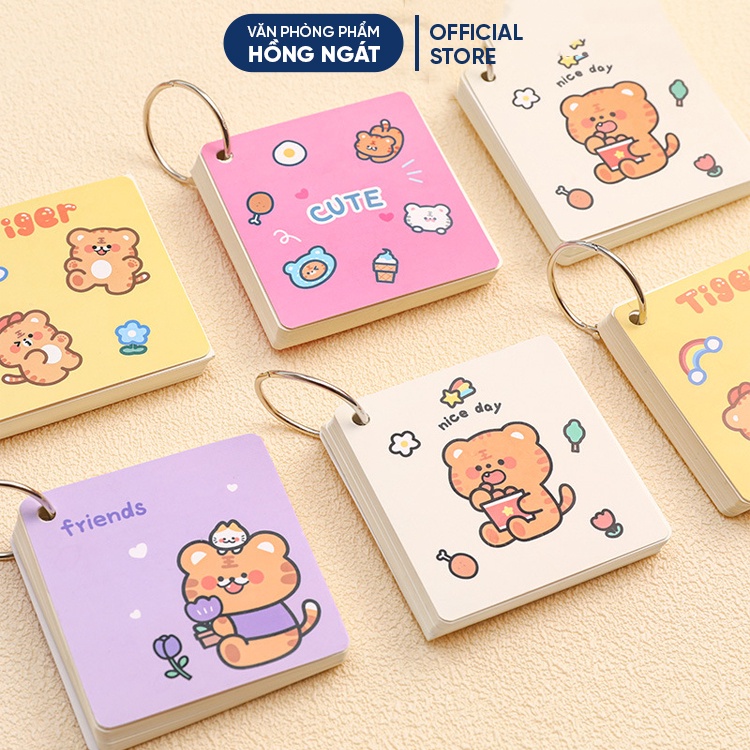 Flashcard trắng hoạt hình 80 trang, thẻ học từ vựng flashcard tiếng anh trung nhật đồ dùng học tập văn phòng phẩm FLC03