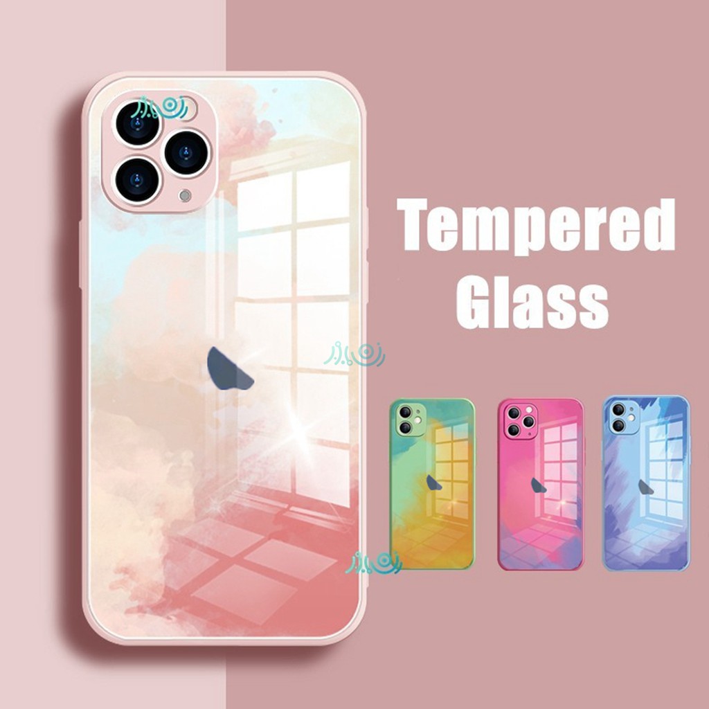 Ốp điện thoại kính cường lực viền silicon họa tiết thích hợp cho IPHONE 6 6S PLUS 7 8 PLUS SE 2020 X XS MAX XR 11 PRO