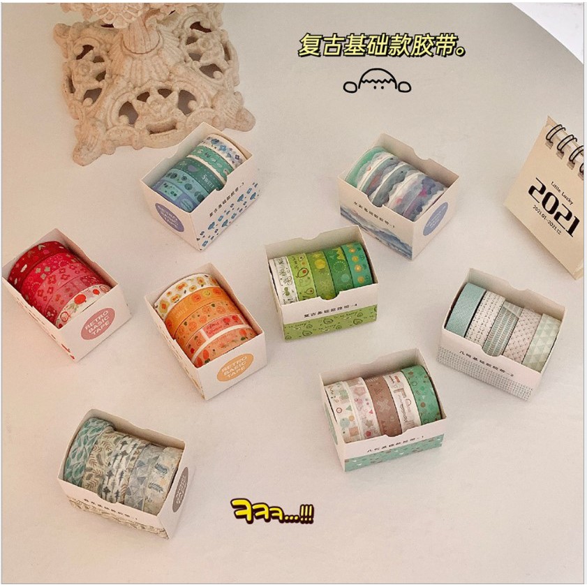 Set 5 cuộn băng dính washi dễ thương thích hợp trang trí sổ, dụng cụ học tập SUNNYSTORE