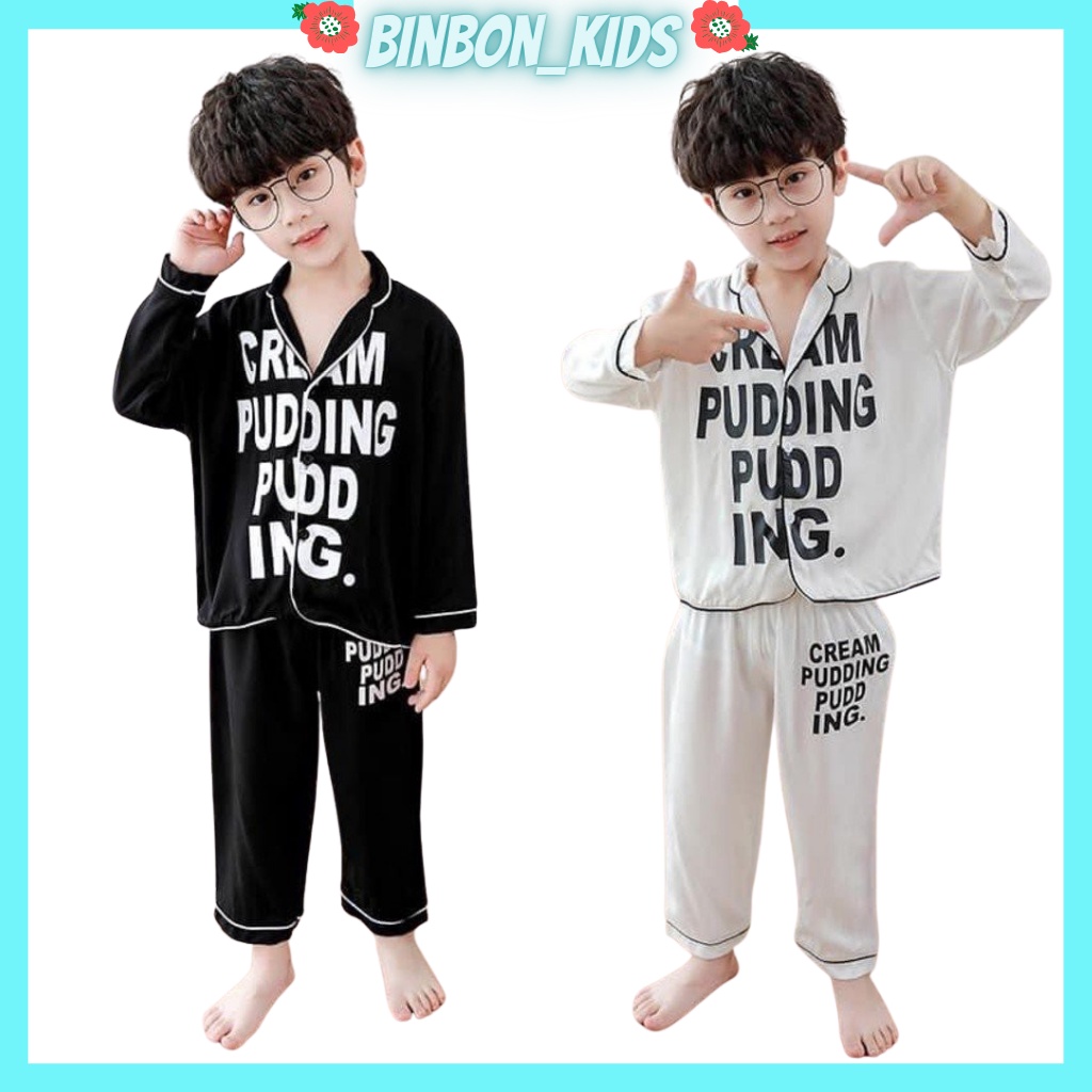 Bộ Pijama lụa dài tay in chữ cho bé từ 6-28Kg, Bộ đồ ngủ dài tay cho bé trai và bé gái mặc đều xinh TRANGSTORE