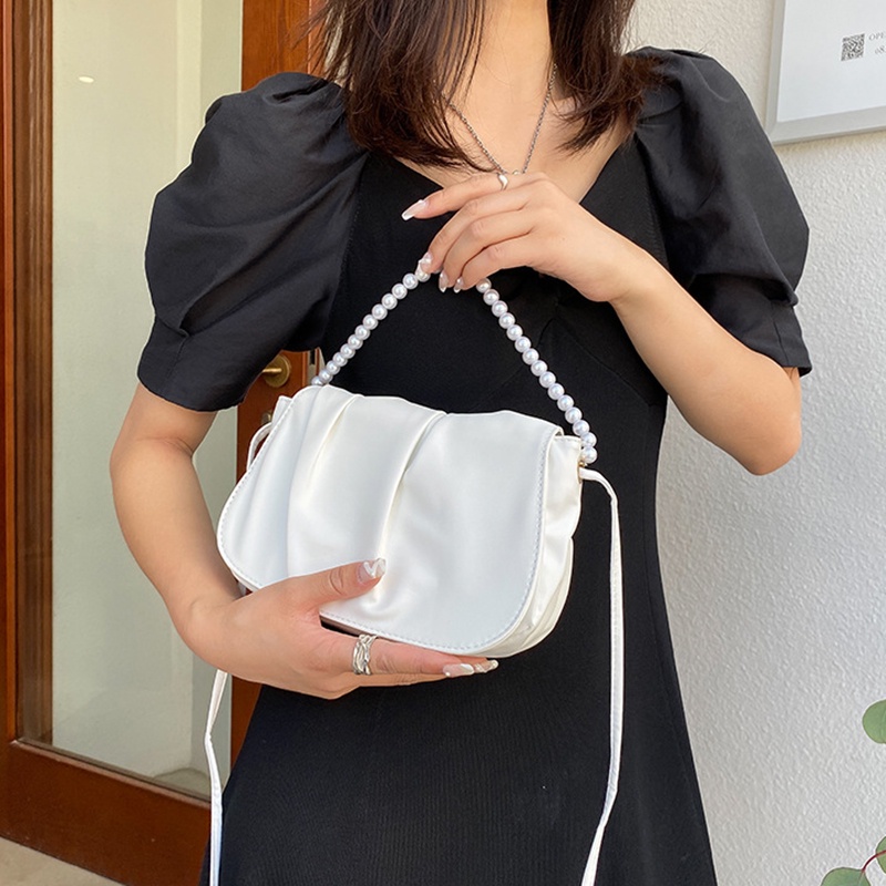 Túi đeo chéo IELGY bằng da mềm hình đám mây đính ngọc trai phối dây xích kiểu Hàn Quốc dễ thương cho nữ