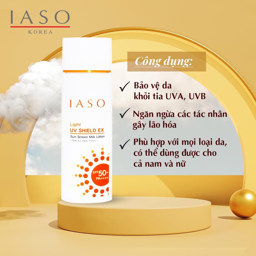 Sữa chống nắng thoáng mịn nâng tông IASO UV SHIELD EX SPF42+ PA++++ I29