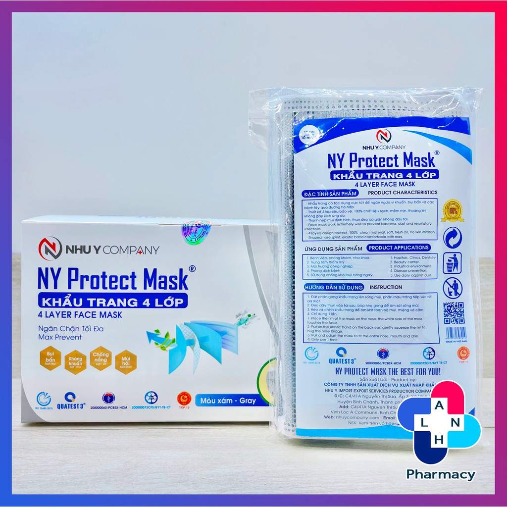 Khẩu trang y tế 4 lớp Như Ý màu xám - NY Protection Mask.