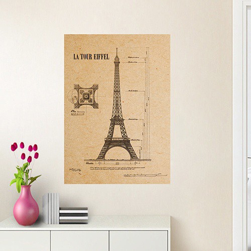 Sticker hình tháp Eiffel phong cách cổ điển