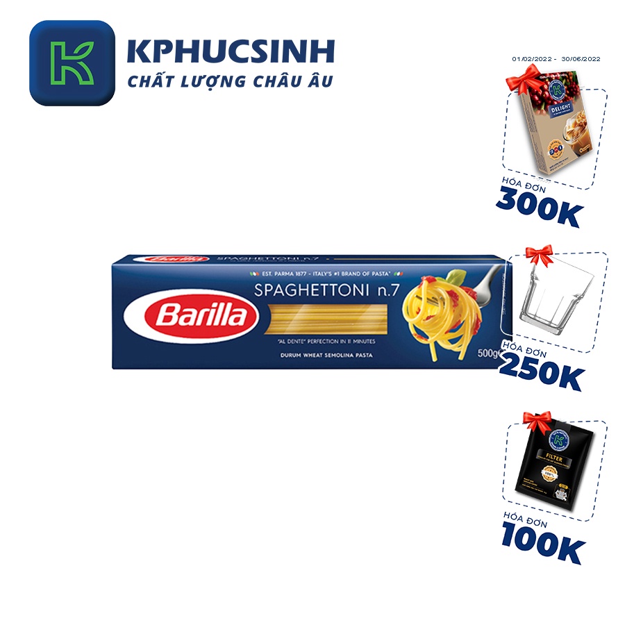 Mỳ barilla sợi hình ống các cỡ Spaghettoni 500g KPHUCSINH - Hàng Chính Hãng