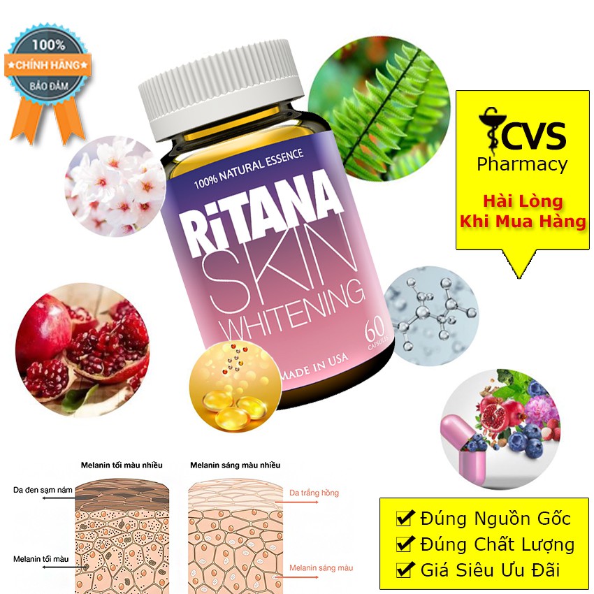 Viên Trắng Da RITANA Skin Whiting – Mờ nám, Giúp chậm lão hóa da, Chống nắng từ bên trong (Hộp 60 viên)