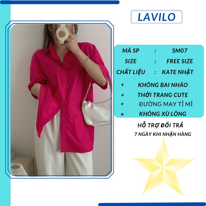 Áo sơ mi nữ form rộng kiểu tay ngắn công sở mặc nhà nhiều màu LAVILO SM08