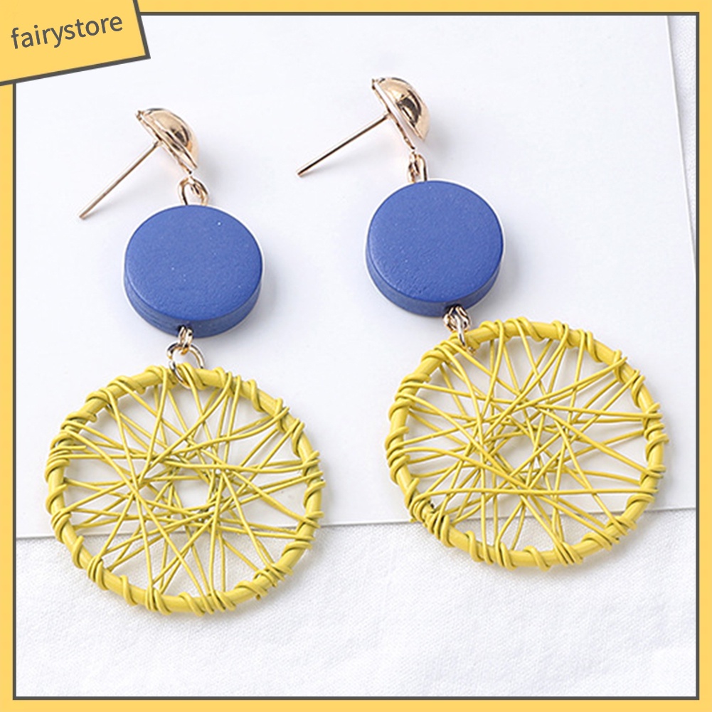 Khuyên Tai Gỗ Hình Vòng Bắt Giấc Mơ Phong Cách Vintage