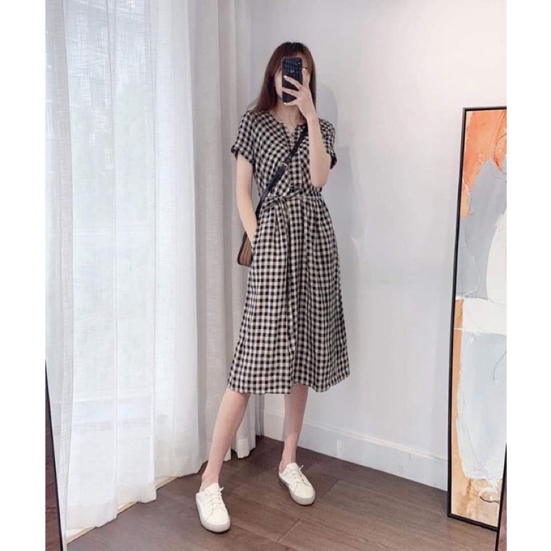 Vải Cotton sọc caro  màu xanh đen mềm mặc mát may đầm váy,áo sơ mi,đồ bộ