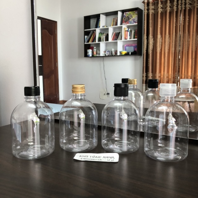 50 chai 500ml nắp nhôm / nắp đen văn màu trong suốt - combo 50 chai pet nhựa trong suốt 500ml nắp nhôm /nắp bật nhỏ giọt