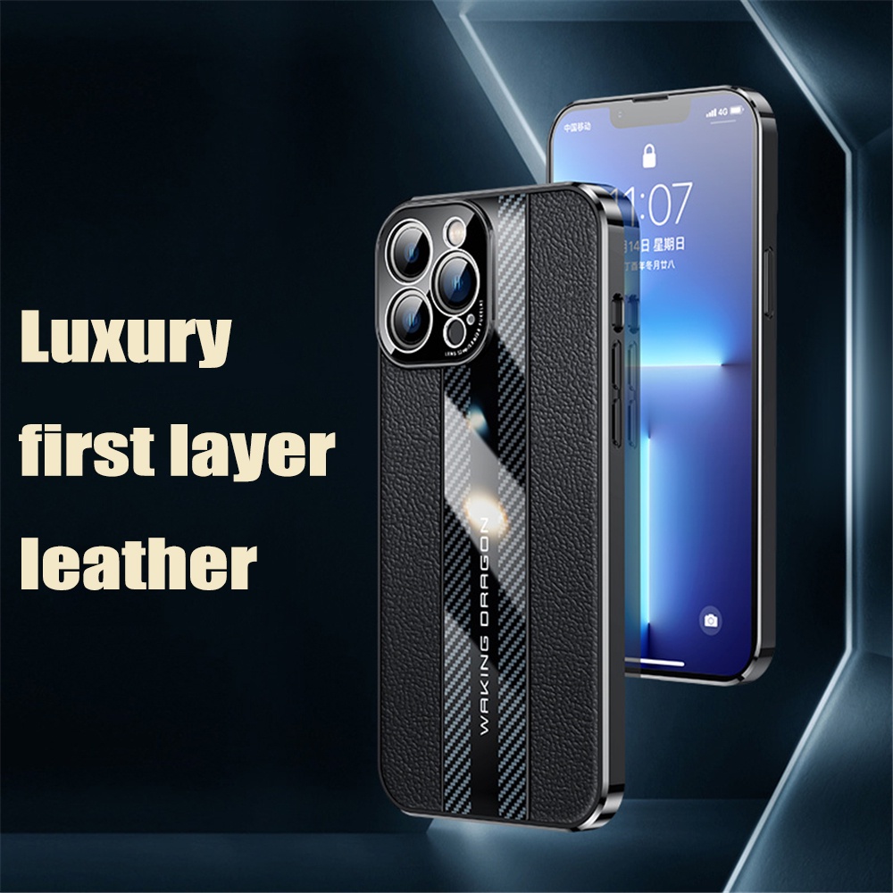 Ốp Điện Thoại Da + Sợi Carbon Sang Trọng Chống Sốc Cho iPhone 14 Pro Max / 14 Plus / 13 Pro Max / 13 Mini / 12 Pro / 11 Pro Max