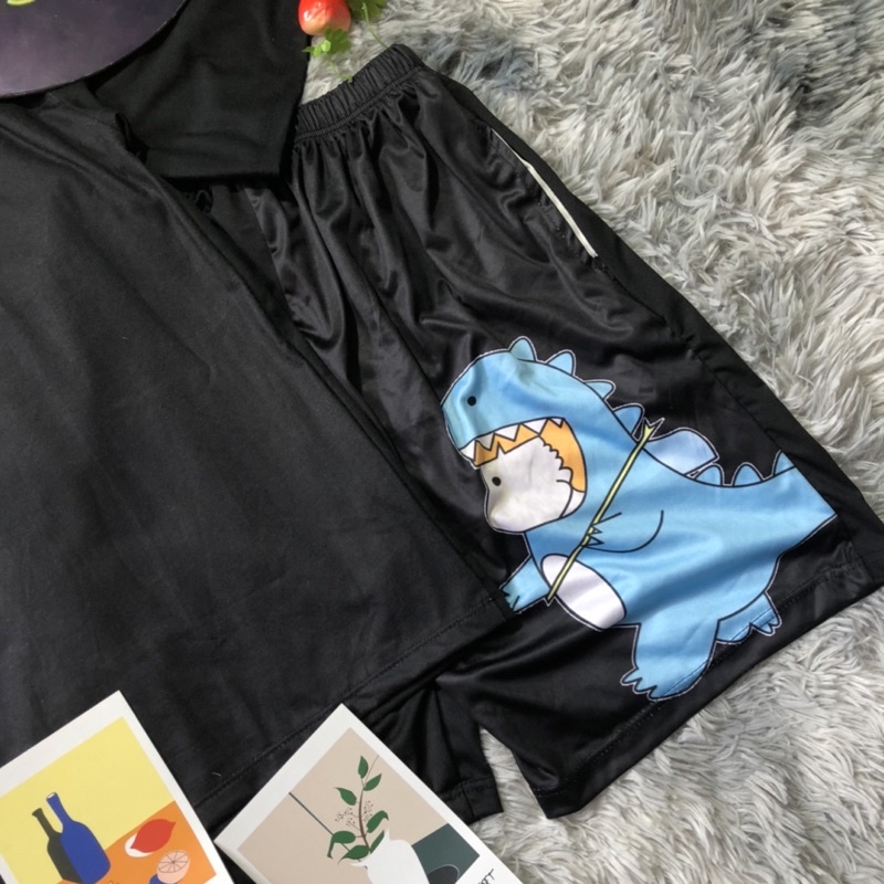 Set đồ bộ hoạt hình KHỦNG LONG ĐEN  đồ bộ mặc nhà unisex nam nữ