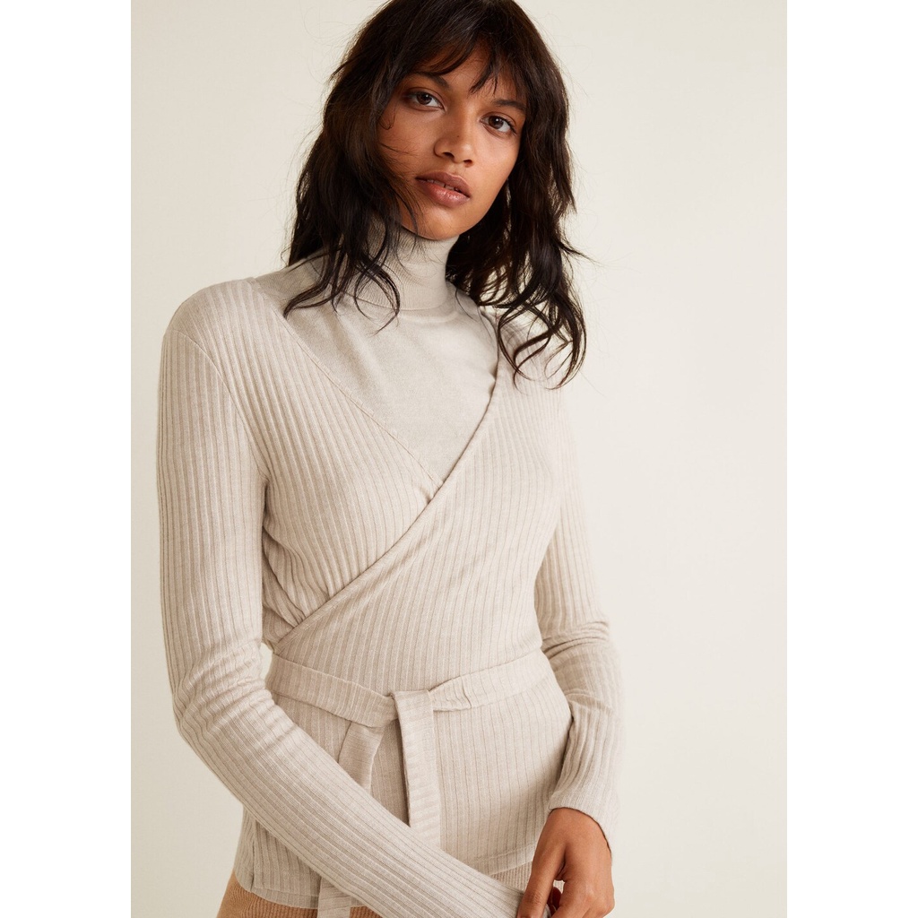 Áo choàng thun thắt lưng vàng nâu MNG 31017018 jf327 - SIZE L