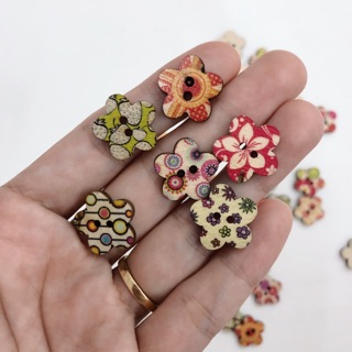 Set 10 nút gỗ in hoa vintage