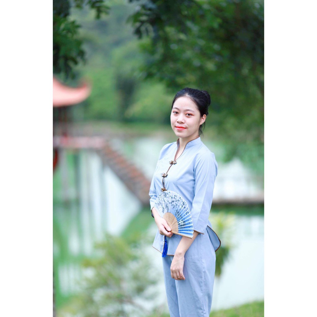 Quần áo lam đi chùa chất Kate mát, mịn, không nhăn, không xù