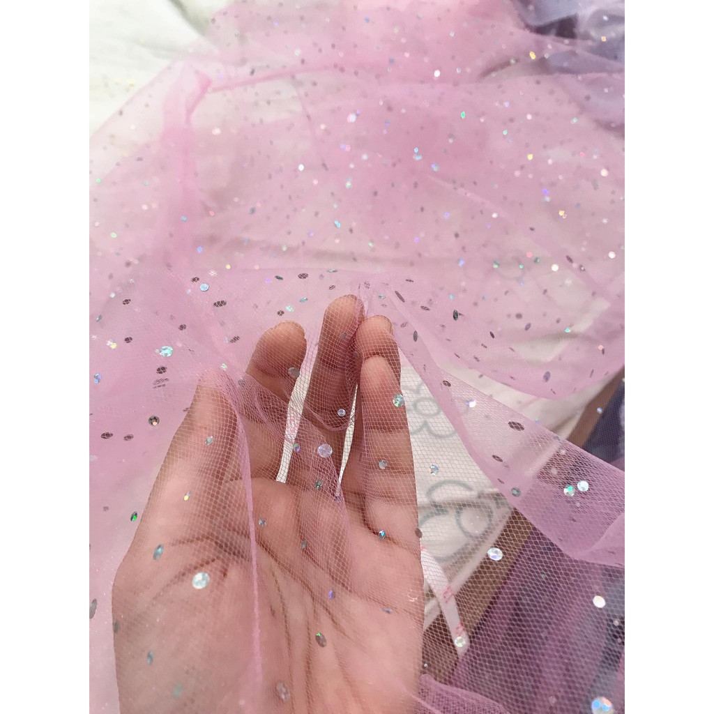 ⚡Giá sỉ⚡Vải voan lưới đính trăng sao trắng / đen / hồng / xanh / đỏ chụp nail làm phông nền background chụp ảnh