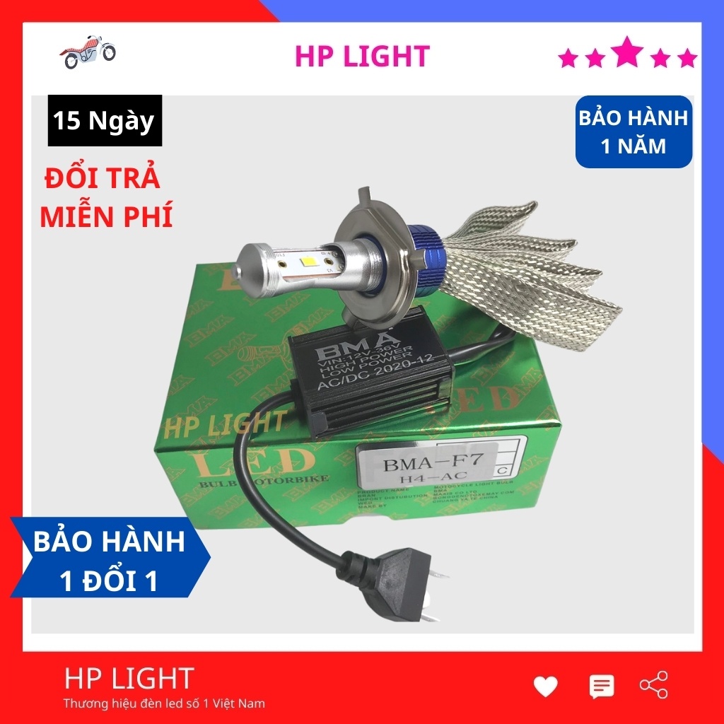 Đèn Led Xe Máy H4 Siêu Sáng 2 Tim Xe Wave Và Nhiều Dòng Xe Khác Ánh Sáng Gom Pha Led BMA HPLIGHT F7