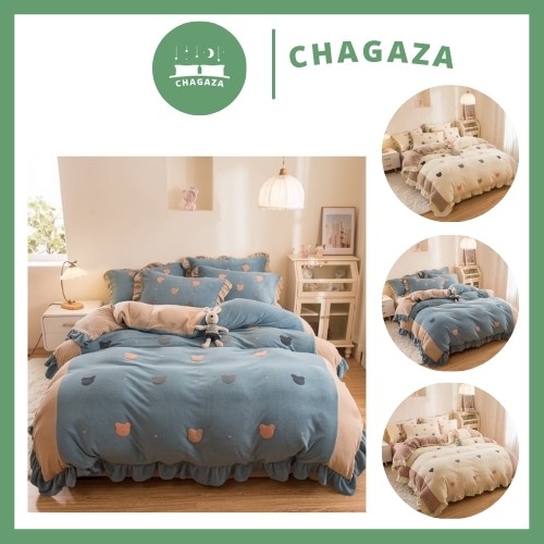 [LOẠI 1] Bộ Chăn Ga Gối tim 4 Món Nỉ Nhung mịn tuyết sữa Thêu Viền Bèo xinh xắn dầy dặn, siêu ấm Giá rẻ