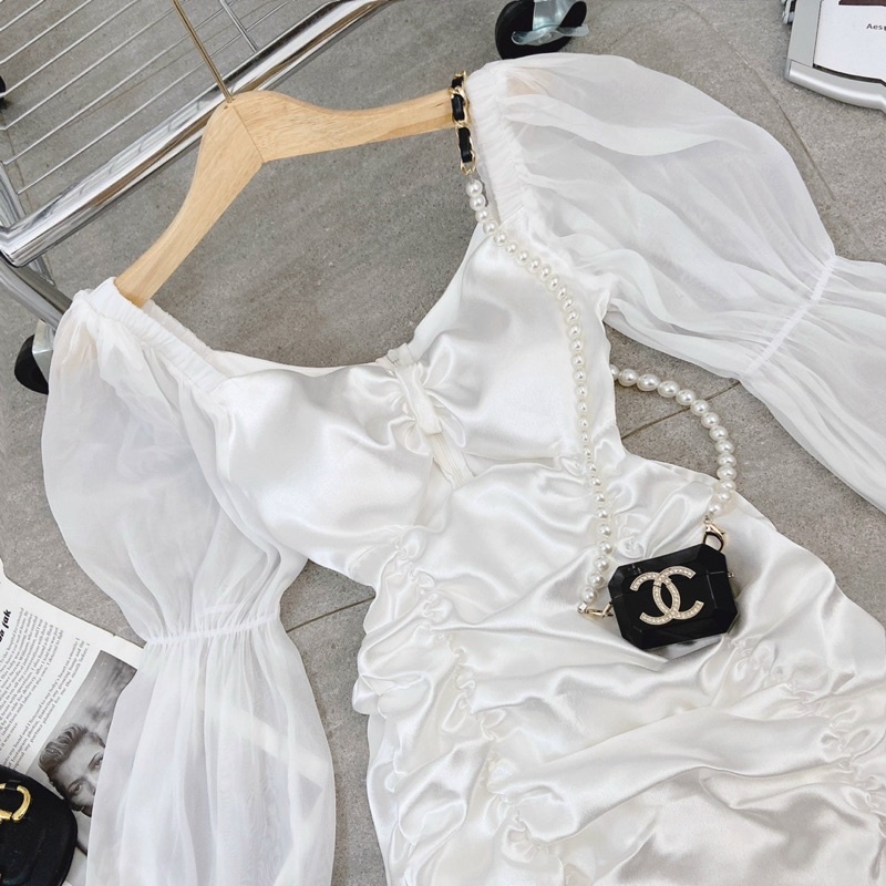 ĐẦM TRẮNG NHÚN BODY RÚT DÂY TAY VOAN