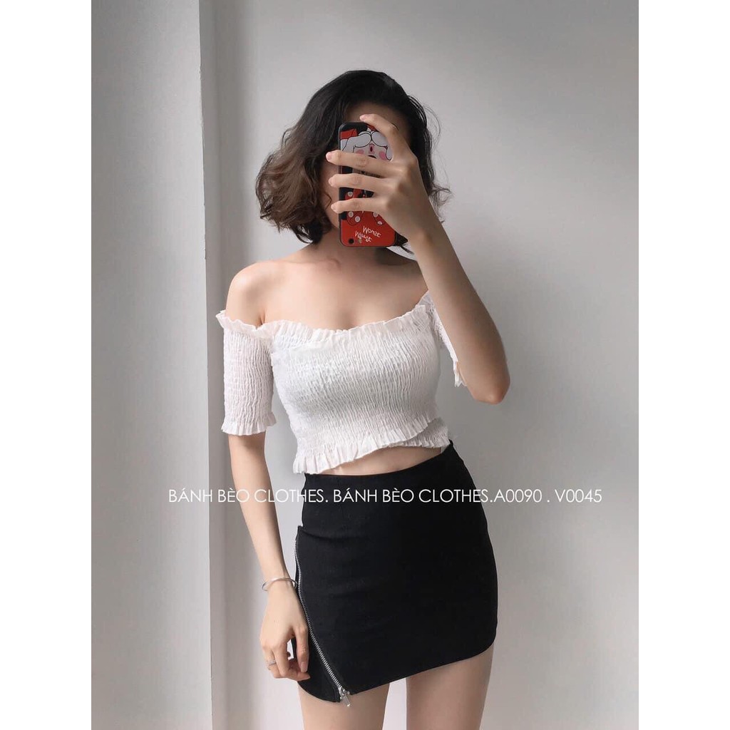 (Có video sp) Áo crotop vạt chéo tay