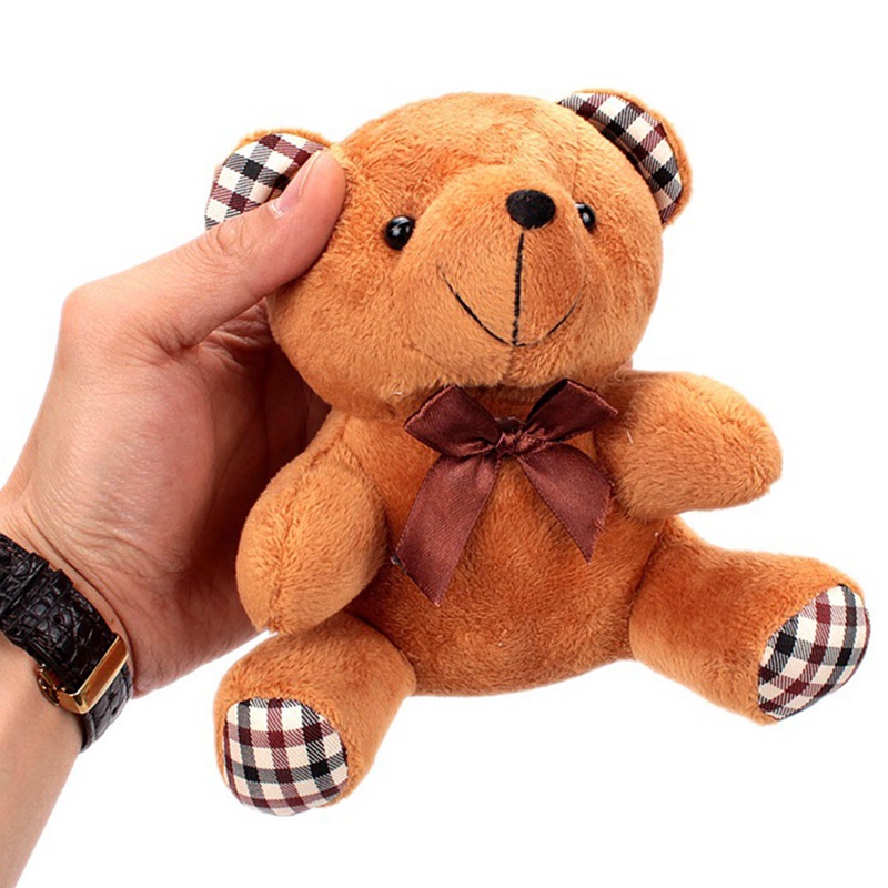 Móc Khóa Hình Gấu Teddy Nhồi Bông Có Nơ 8cm Chiều Cao 8cm
