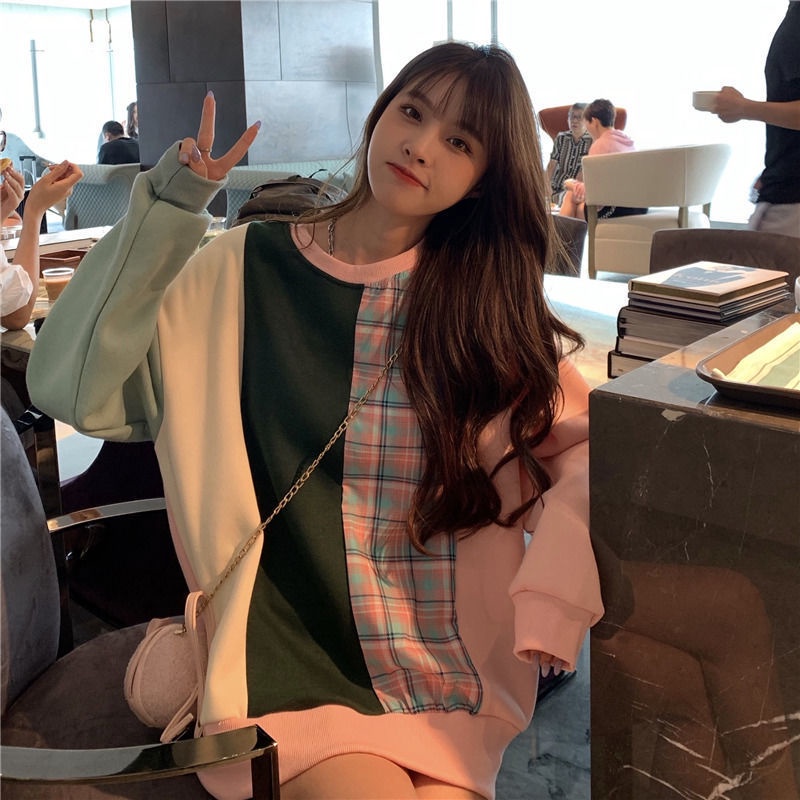 Áo Sweater Cổ Tròn Dáng Rộng Mỏng Màu Sắc Tương Phản Thời Trang Trẻ Trung