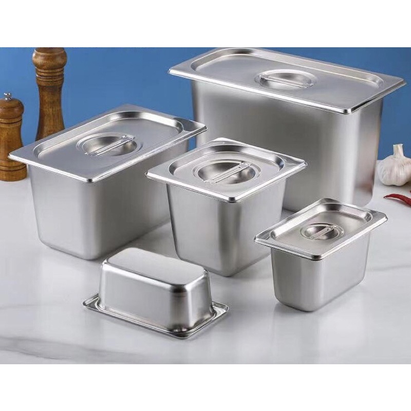 Khay inox 304 đựng thực phẩm, khay topping 1/4 sâu 10cm, khay đựng thạch inox cao cấp