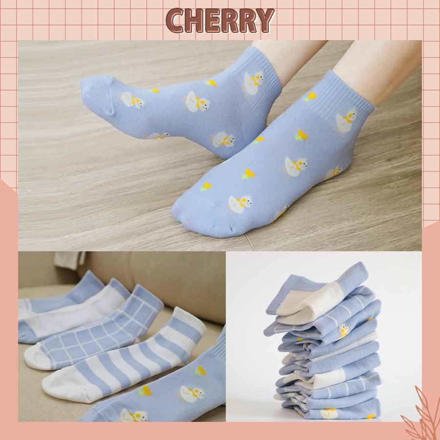 Tất nữ cổ ngắn họa tiết cute dễ thương, set 5 đôi vớ nữ phong cách Hàn Quốc- Cherry Shop