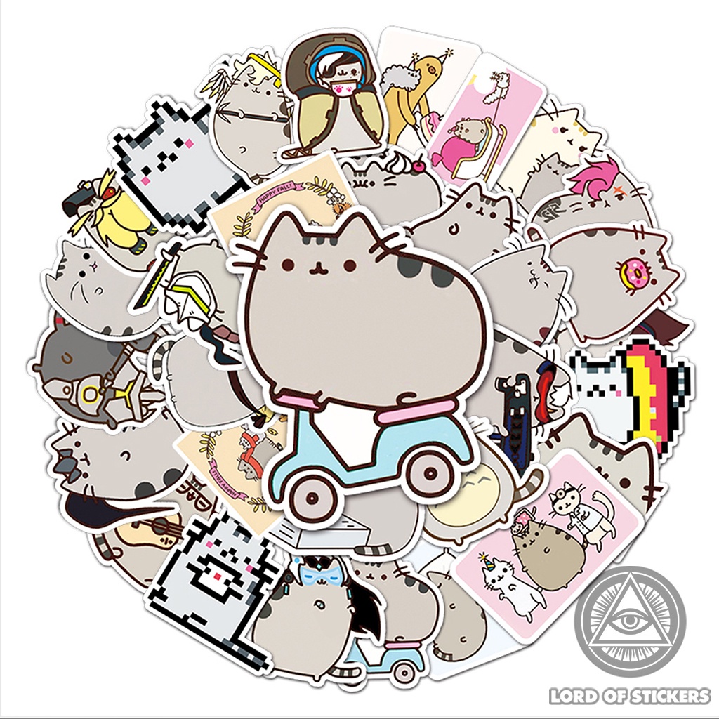 Set 50 Nhãn Dán Mèo Pushkin Cat Sticker Hoạt Hình Cute Dễ Thương Chống Thấm Nước Trang Trí Mũ Nón Bảo Hiểm, Laptop, Sổ