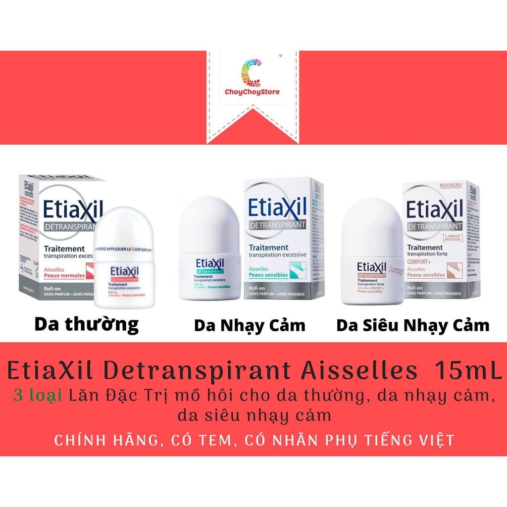 [TEM BẠC + QR] Lăn Khử Mùi ETIAXIL 15 mL (ĐỎ - XANH - NÂU)