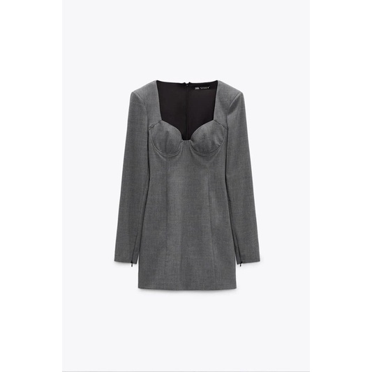 ZARA Đức - Đầm chính hãng auth new tag cao cấp có sẵn sale váy sơ mi xám cúp ngực ngắn sexy tay dài blazer 8833/317