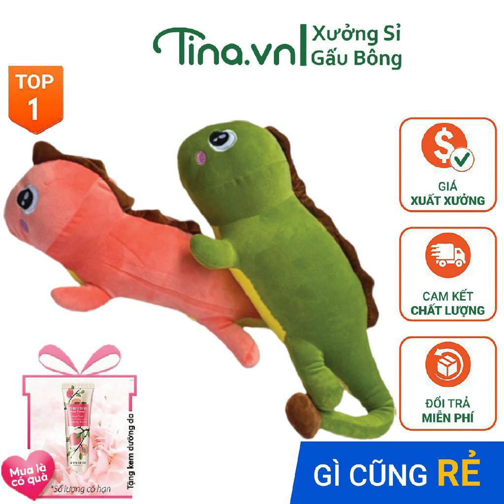 Gấu bông gối ôm Tina Khủng long đuôi tim bông cao cấp, vỏ nhung Hàn Quốc mềm mịn, co dãn 4 chiều, size 65cm