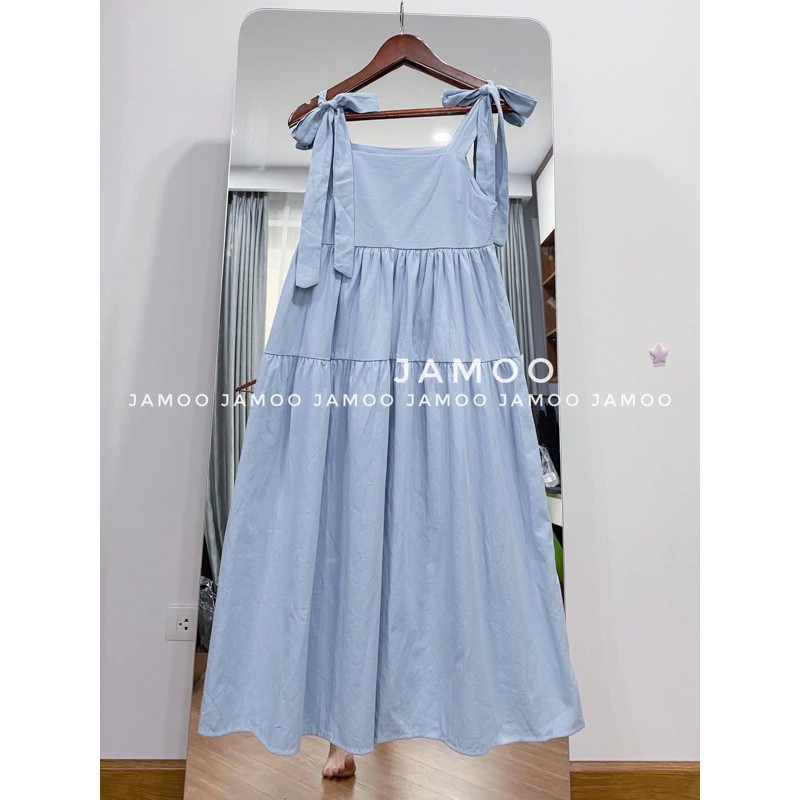 Váy hai dây babydoll buộc nơ vai chất thô 4 màu_ Váy nữ thiết kế Jamoo (video/hình thật/sẵn) | BigBuy360 - bigbuy360.vn