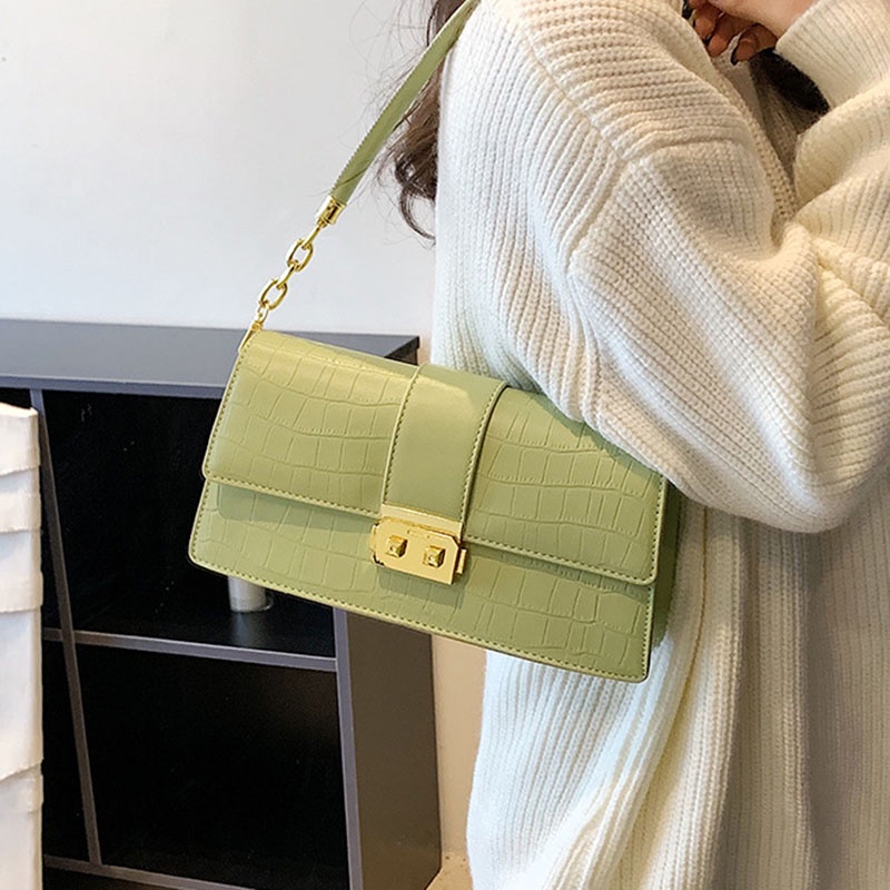 Túi đeo dưới cánh tay/ đeo cánh tay IELGY dáng vuông nhỏ họa tiết da cá sấu chất lượng cao cho nữ