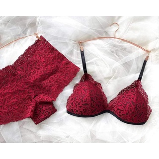 Bộ đồ lót ren đùi đỏ tươi Sexy✨ FREESHIP ✨Bộ đồ lót đùi Bralette đỏ có mút mỏng không gọng , ren cao cấp thoáng khí