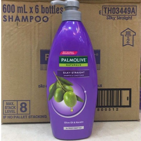 Dầu gội có dầu xả Palmolive Olive oil & Keratin Silky Straight 600ml