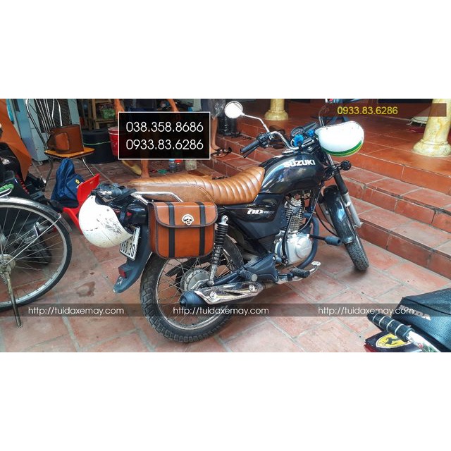 Túi da xe máy GD110 Mẫu Vuông Khóa Xoay 2 Dây Trang Trí