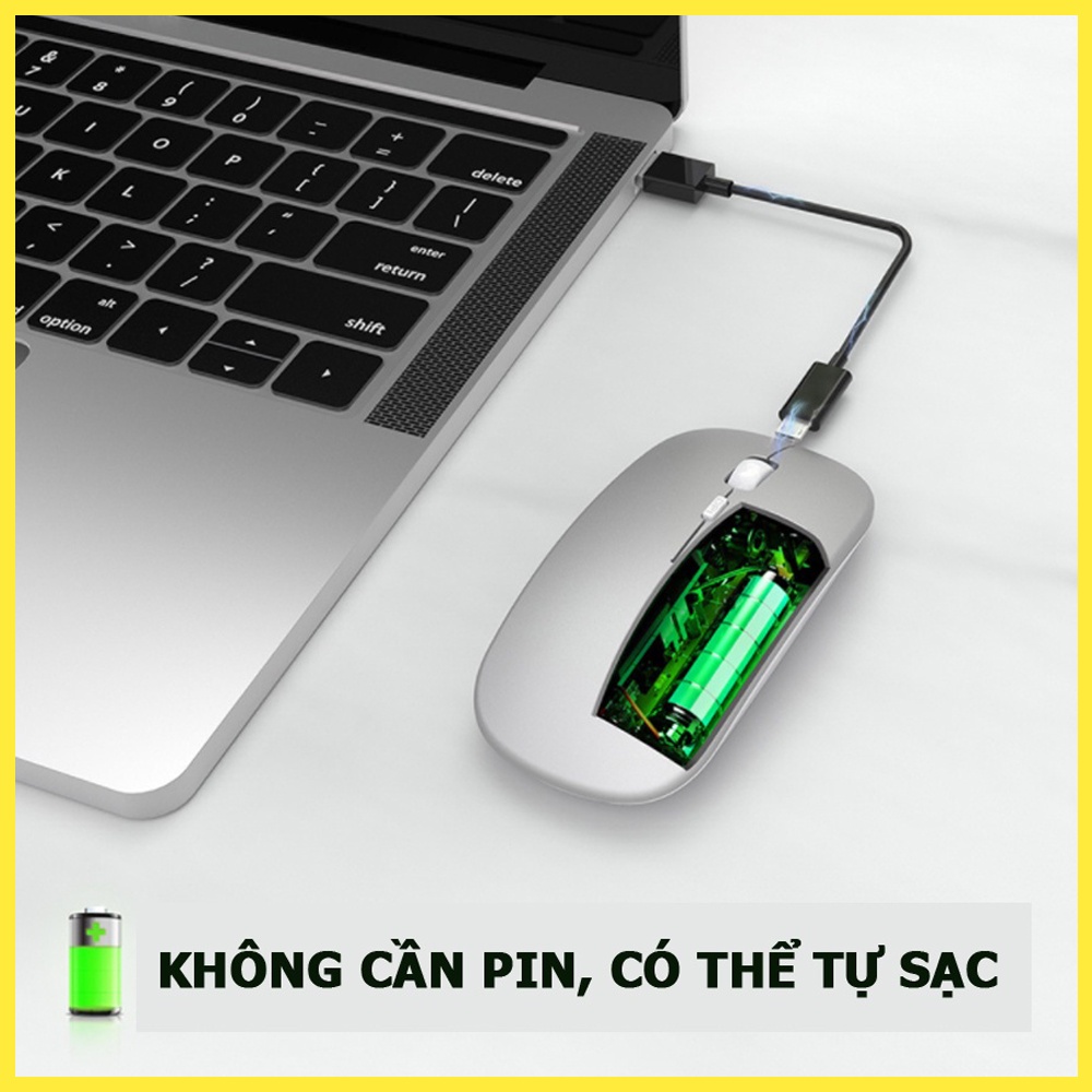 Chuột Máy Tính Không Dây Tự Sạc Pin MP1 Không Tiếng Ồn Có Đèn Báo Pin – Chuột Bluetooth USB 2.4Ghz Cho Laptop Macbook PC